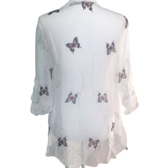Lola Made in Italy White Butterfly Print Sheer Blouse Size Medium - Picture 4 of 16